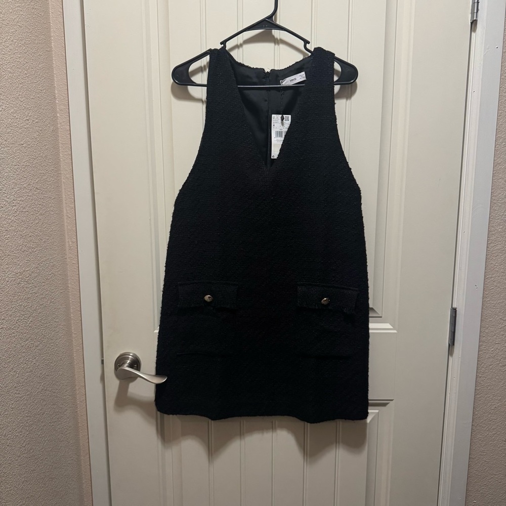 Mango Tweed Mini Black Dress